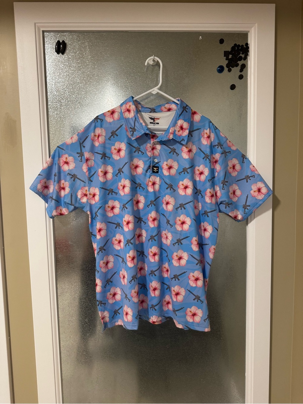 Men's Blue Floral Short-Sleeve Polo Shirt